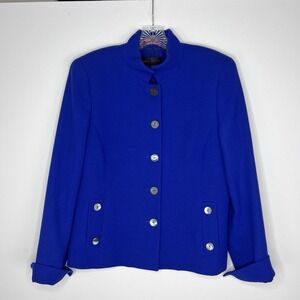 NINA MCLEMORE Classic‎ Career Minimalist Luxe Old Money Blue Wool Blazer Sz 10